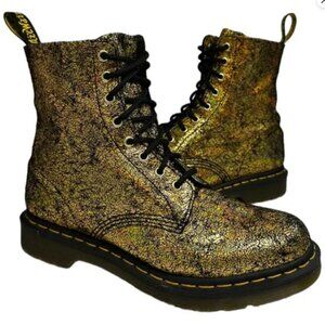 Doc Dr. Martens Pascal Gold Crinkle 1460 Combat Boots Womens US 10 UK 8
